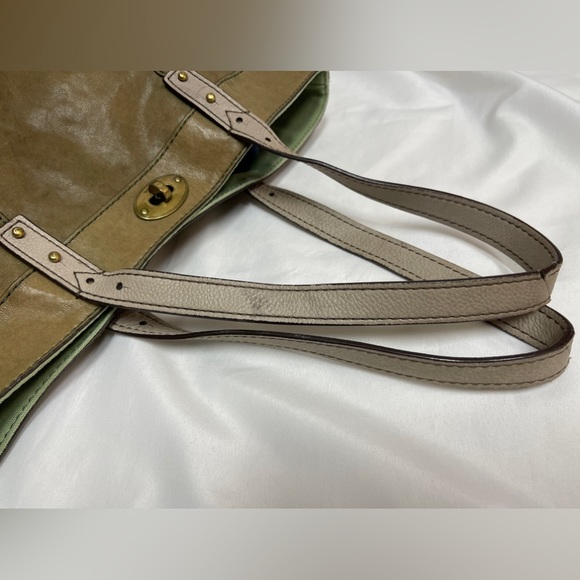 Fossil Tote Large Bag Purse Handbag Pebbled Two-Tone Brown Leather - Picture 15 of 17